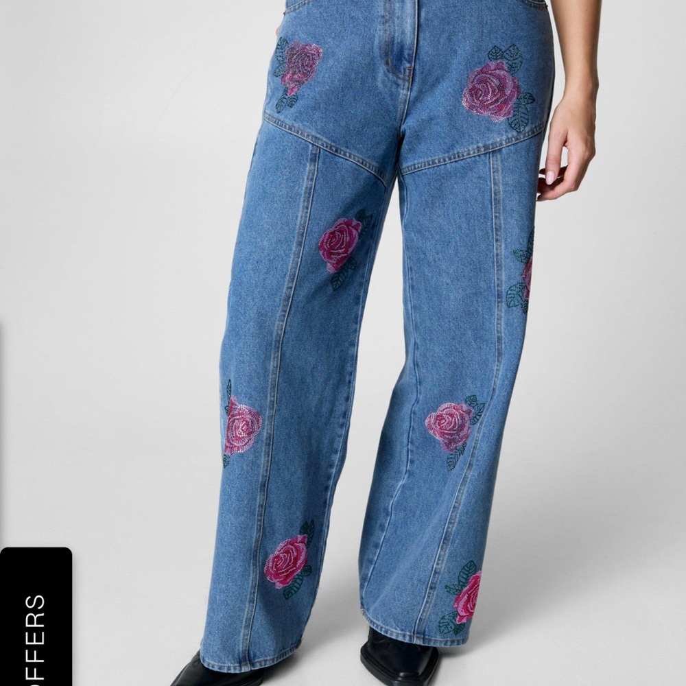 Denim Waistcoat and Jeans Set with Rose Hotflix Design - Picture 5 of 11